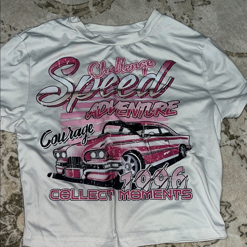 SHEIN White and Pink Adventure Graphic Tee